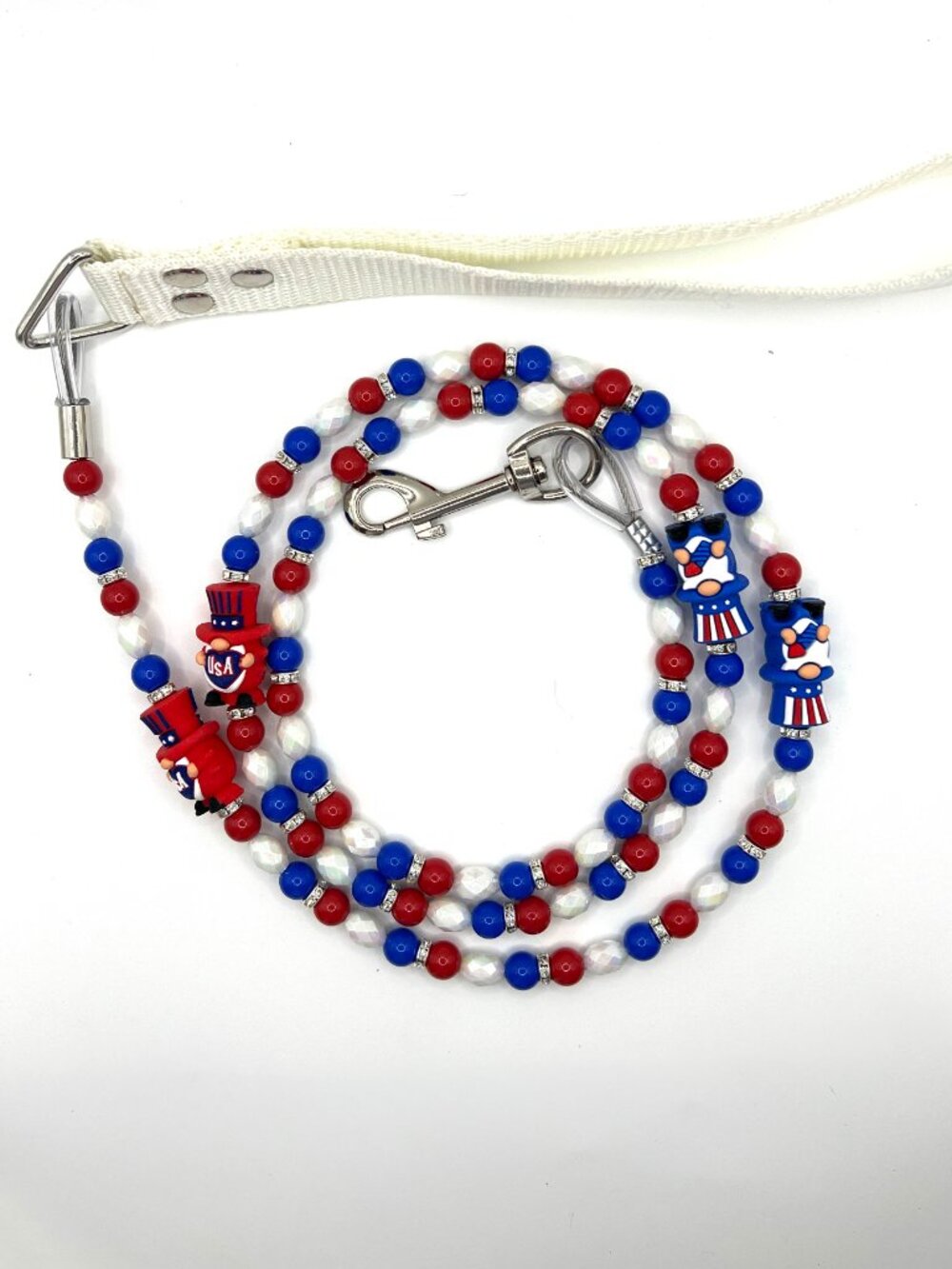 Patriotic Gnome - Uncle Sam - Beaded Dog Leash - Handmade - 4th of July - Picture 9 of 10
